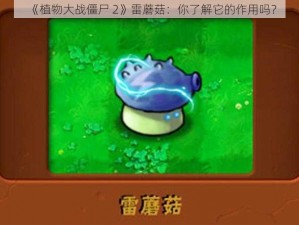 《植物大战僵尸 2》雷蘑菇：你了解它的作用吗？