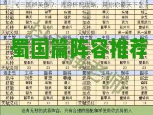 《三国群英传 7：阵容搭配攻略，带你称霸天下》