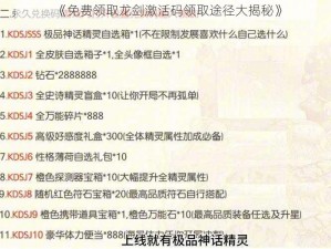 《免费领取龙剑激活码领取途径大揭秘》