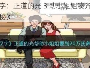 《进击的汉字：正道的光 3 助小姐姐凑齐赡养费，通关攻略大揭秘》