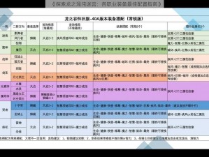 《探索龙之混沌迷宫：各职业装备最佳配置指南》