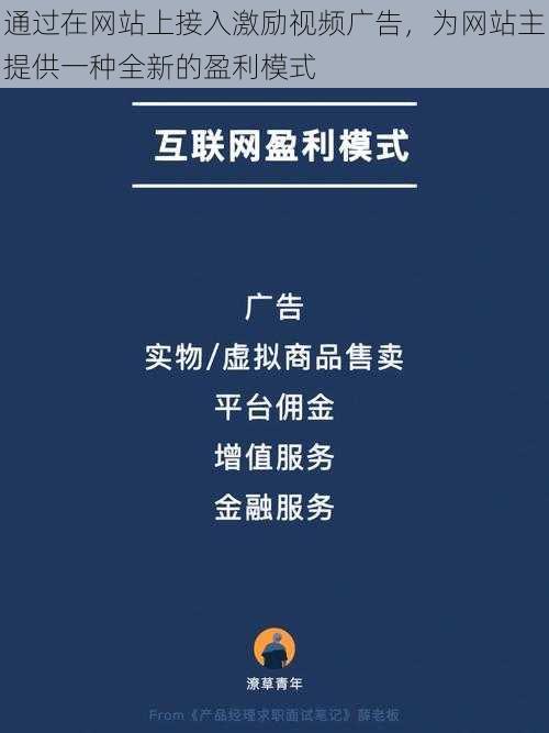 通过在网站上接入激励视频广告，为网站主提供一种全新的盈利模式