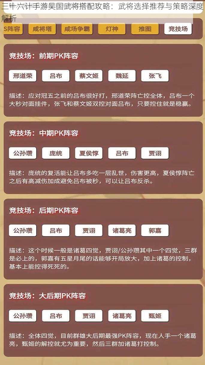 三十六计手游吴国武将搭配攻略：武将选择推荐与策略深度解析