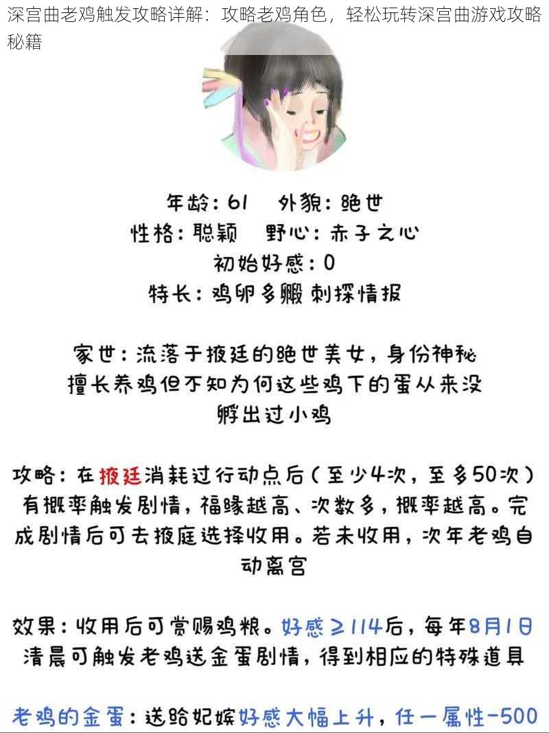 深宫曲老鸡触发攻略详解：攻略老鸡角色，轻松玩转深宫曲游戏攻略秘籍