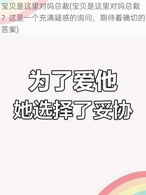 宝贝是这里对吗总裁(宝贝是这里对吗总裁？这是一个充满疑惑的询问，期待着确切的答案)