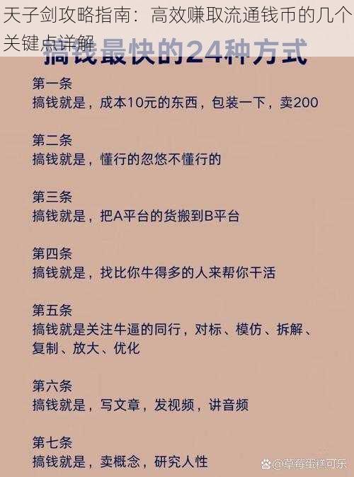 天子剑攻略指南：高效赚取流通钱币的几个关键点详解