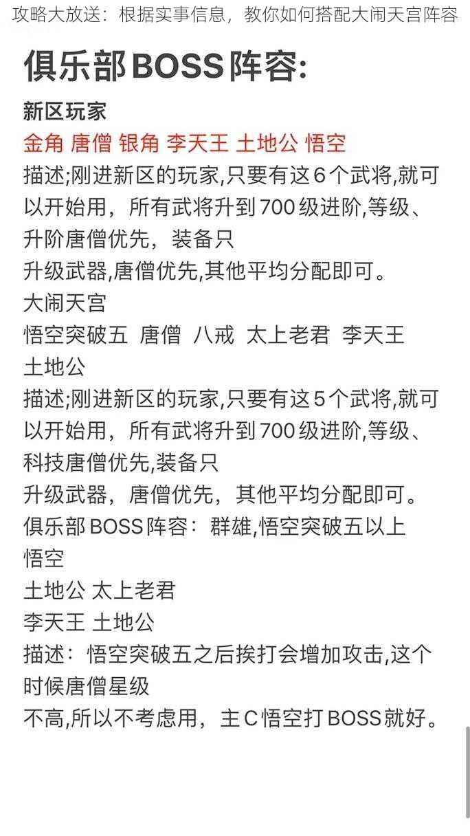 攻略大放送：根据实事信息，教你如何搭配大闹天宫阵容