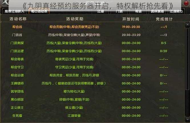 《九阴真经预约服务器开启，特权解析抢先看》