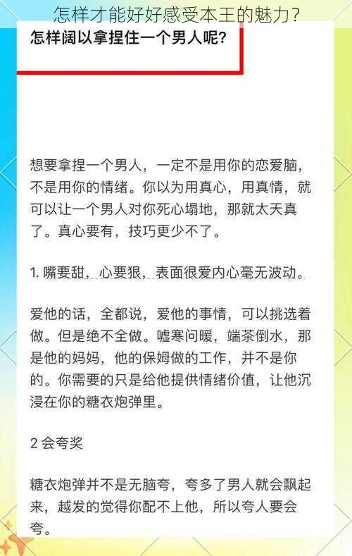 怎样才能好好感受本王的魅力？