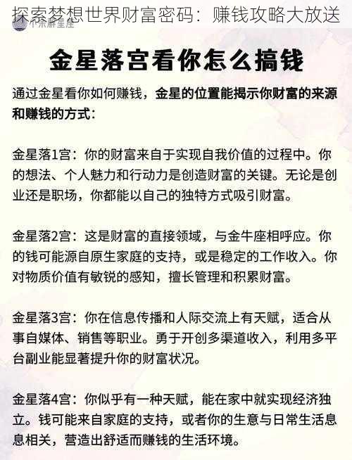 探索梦想世界财富密码：赚钱攻略大放送