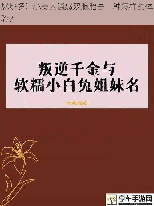 爆炒多汁小美人通感双胞胎是一种怎样的体验？