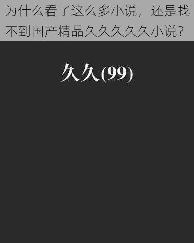 为什么看了这么多小说，还是找不到国产精品久久久久久小说？