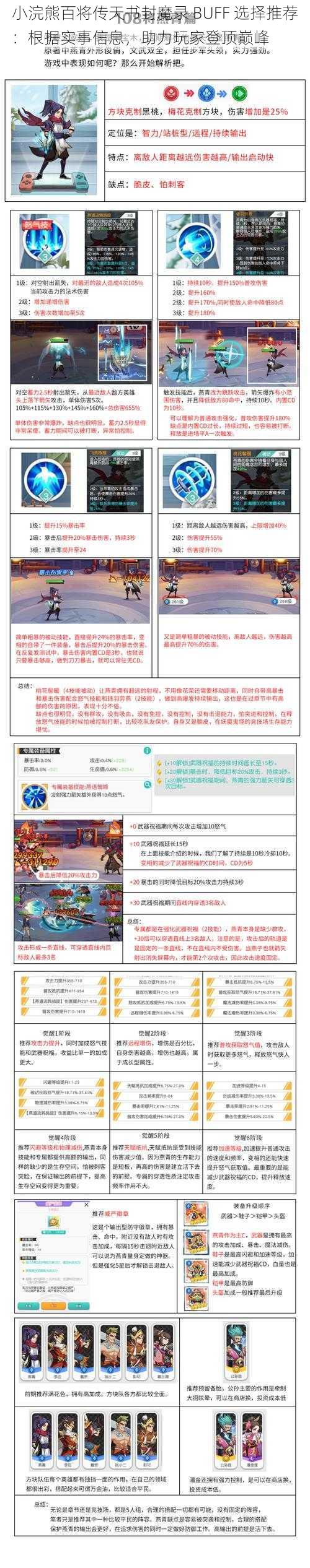 小浣熊百将传天书封魔录 BUFF 选择推荐：根据实事信息，助力玩家登顶巅峰