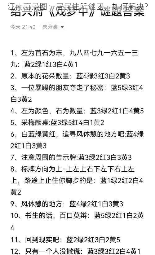 江南百景图：居民住所谜团，如何解决？