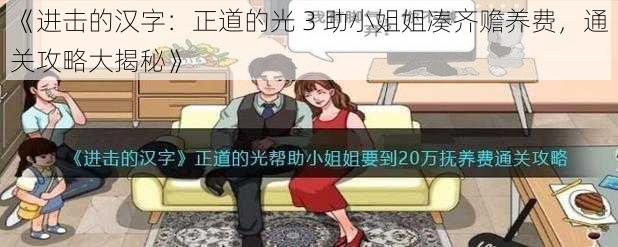 《进击的汉字：正道的光 3 助小姐姐凑齐赡养费，通关攻略大揭秘》